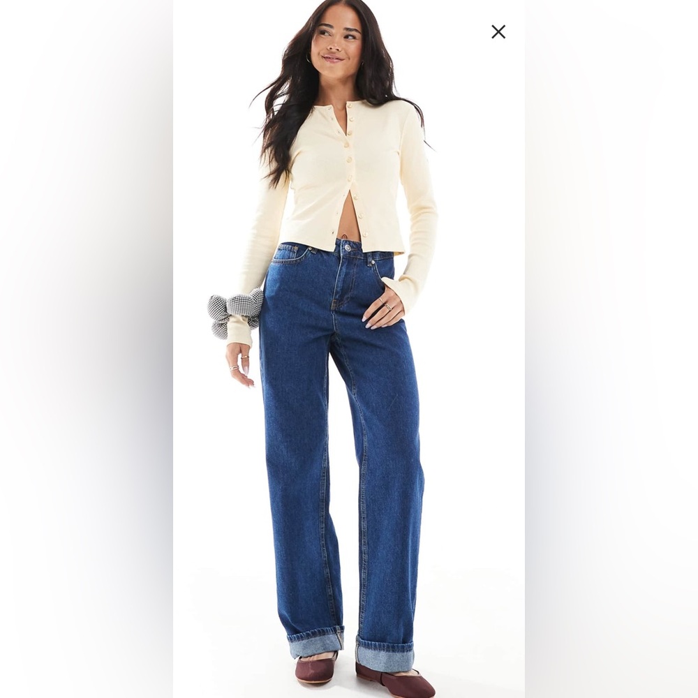 Miss Selfridge turn up hem mid wash straight leg jean